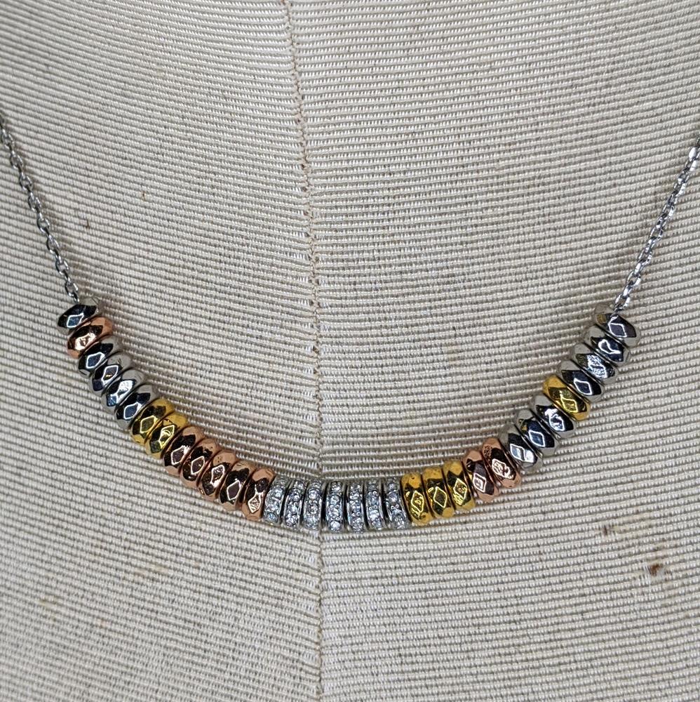 Fossil Necklace Silver, Rose Gold & Gold cz rhinestones